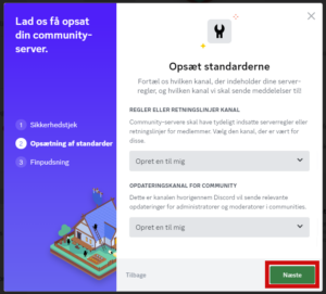 Aktiver Discord Community trin 2: vælg hvis du ønsker og klik næste