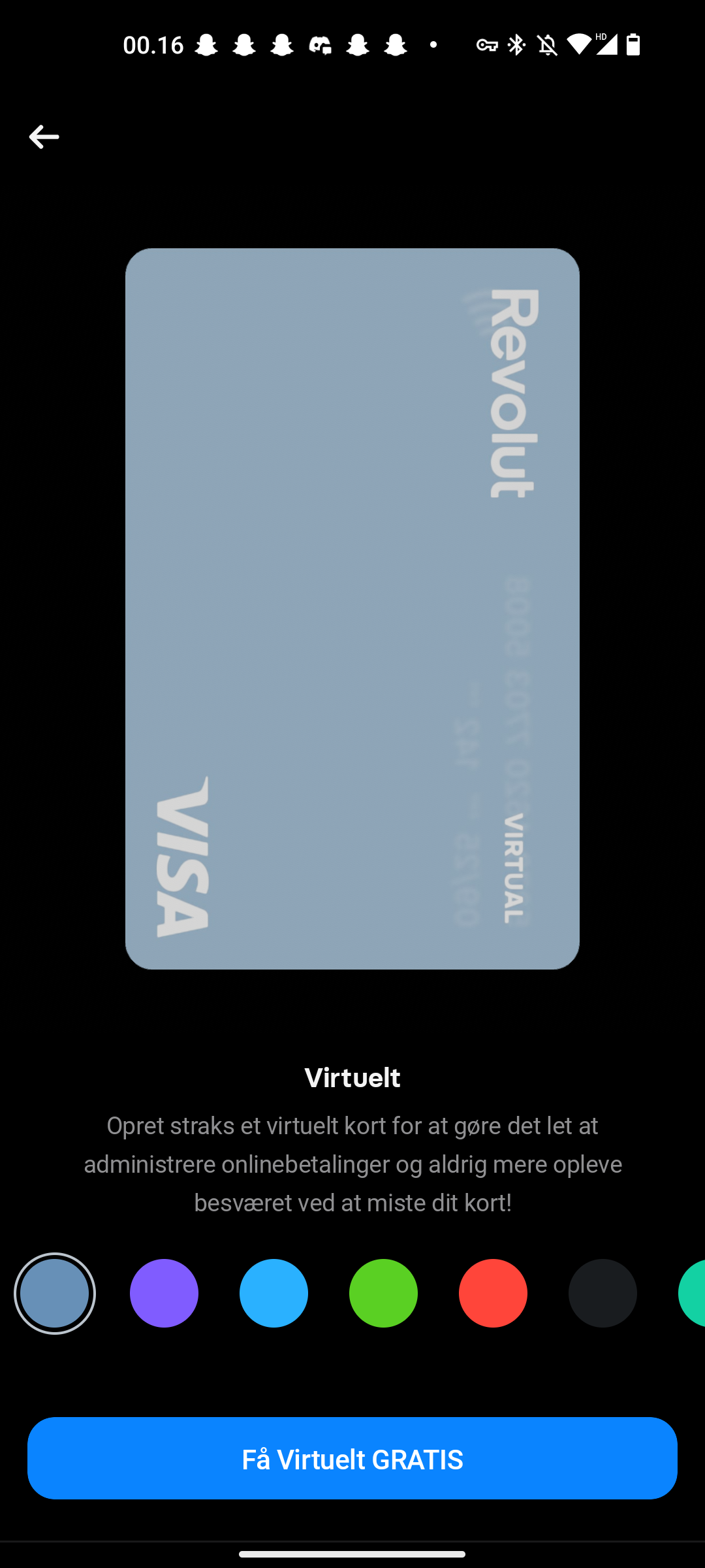 Revolut virtuelt betalingskort