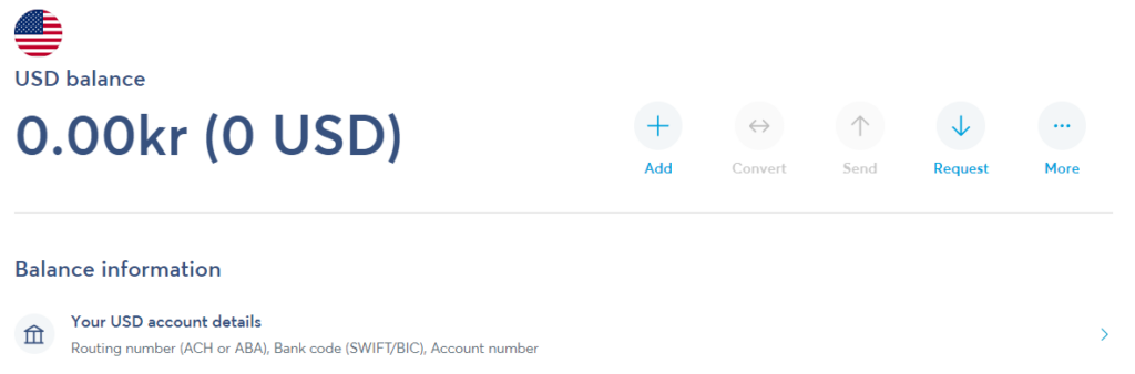 Wise US bank account balance