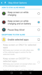 Stay Alive! Keep screen awake app settings