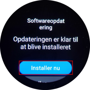 Softwareopdatering. Opdatering er klar til at blive installeret. Tryk i på installer nu.