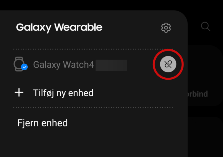 Forbindelsen er nu afbrudt Galaxy Wearble app'en.